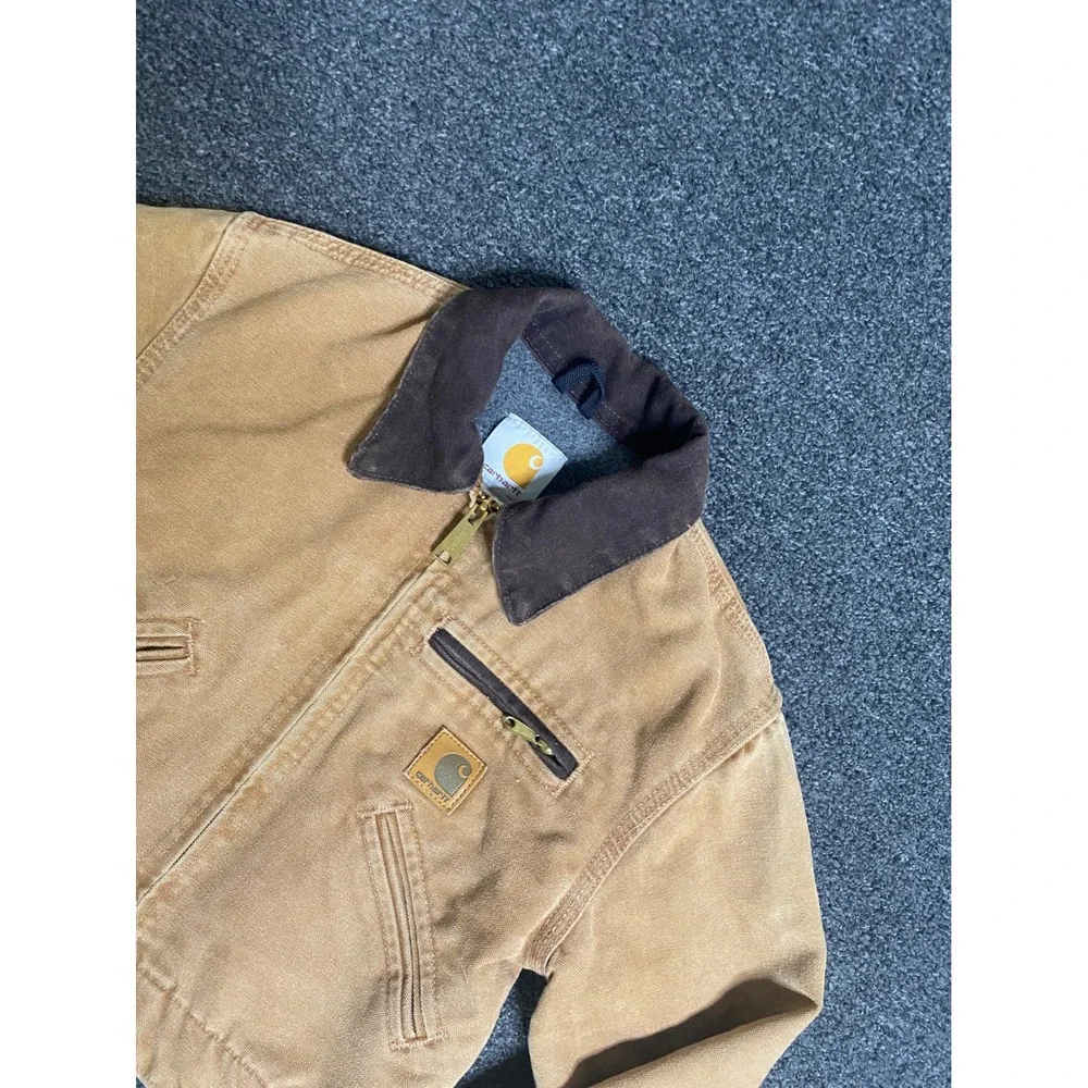 VTG Carhartt‎ Detroit Jacket Tan YYJ97 BRN Boys Small Canvas Blanket Lined USA